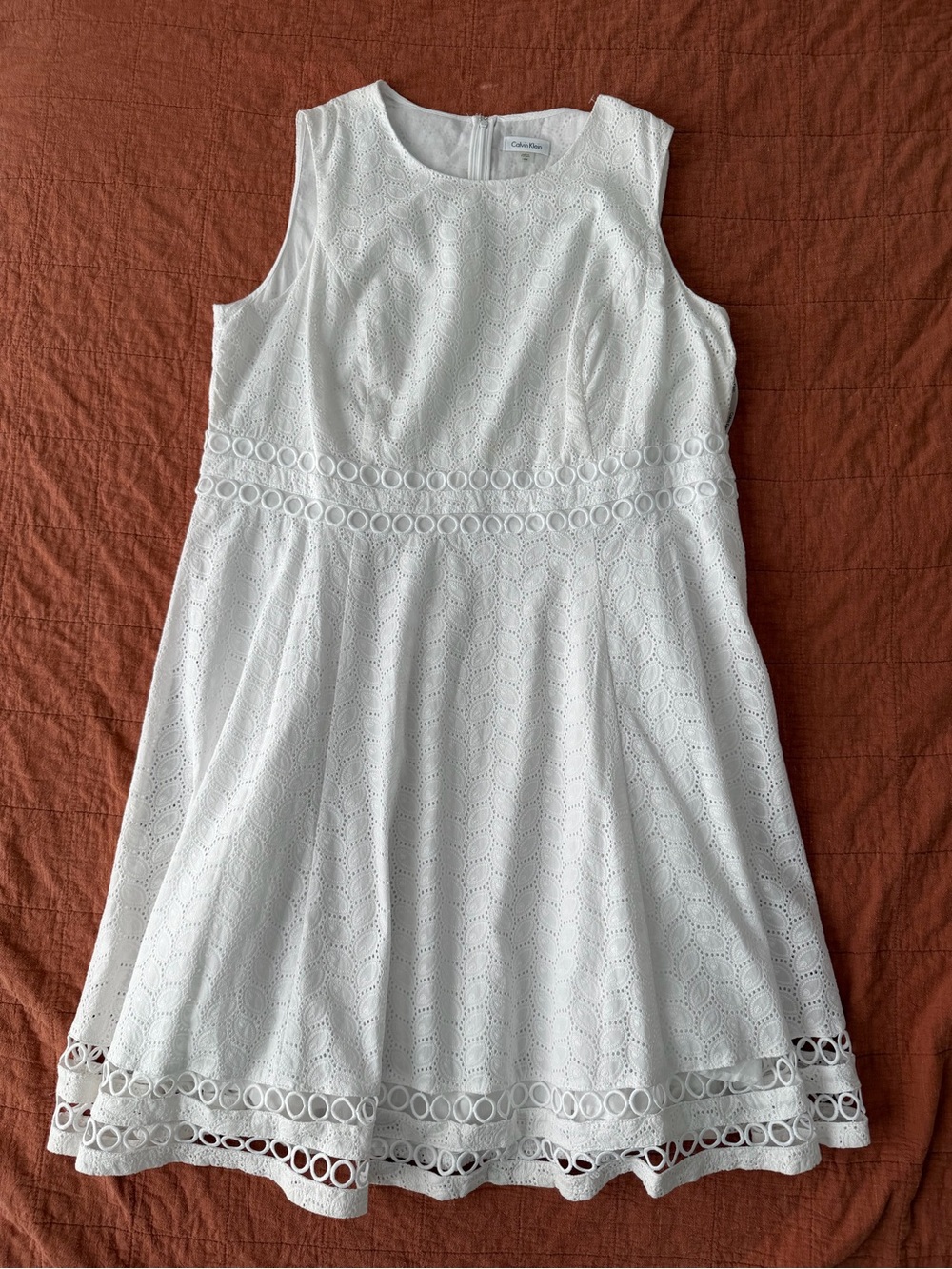 Calvin Klein NWT Fit & Flare White Eyelet Lace Dress 18W  *Flawed* Cotton Preppy